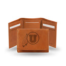 NCAA Utah Utes Brown Embossed Genuine Leather Tri-Fold Wallet By Rico Industries