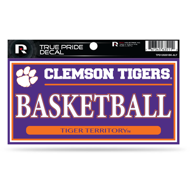 Clemson 3" X 6" True Pride Decal - Basketball (Alternate)