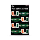 Miami Hurricanes Vertical Peel & Stick Temporary Tattoo Sheet