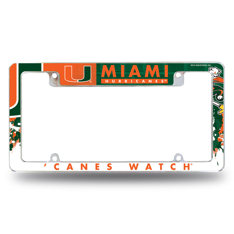 NCAA Miami Hurricanes 12" x 6" Chrome All Over Automotive License Plate Frame for Car/Truck/SUV By Rico Industries