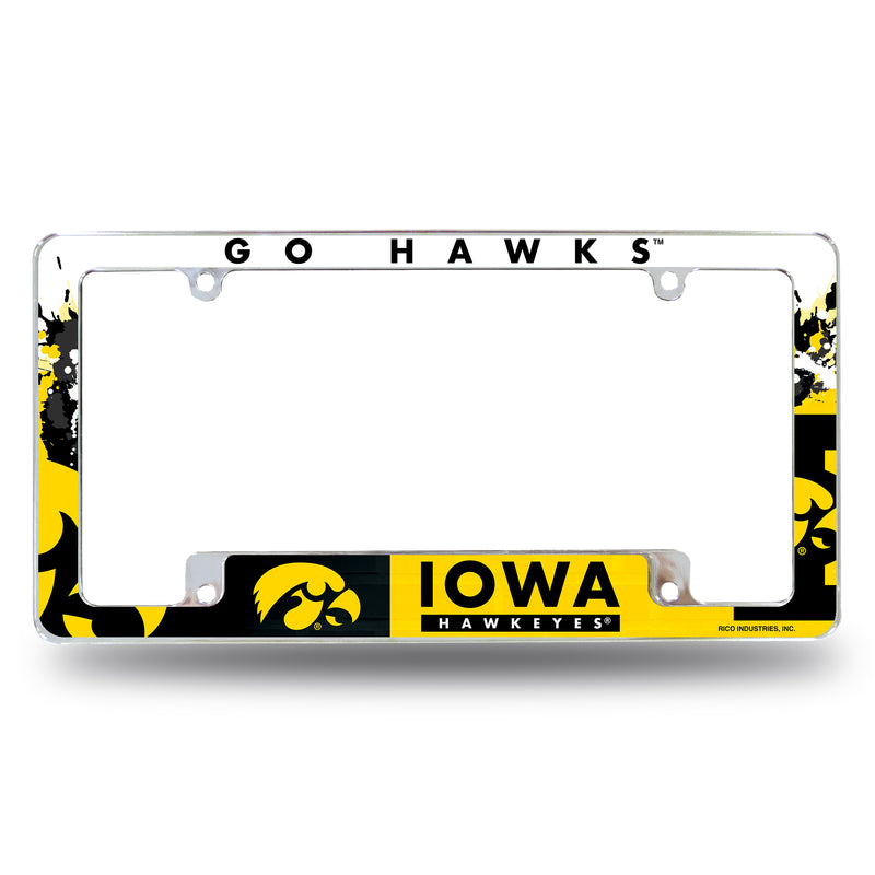 NCAA Iowa Hawkeyes 12" x 6" Chrome All Over Automotive License Plate Frame for Car/Truck/SUV By Rico Industries
