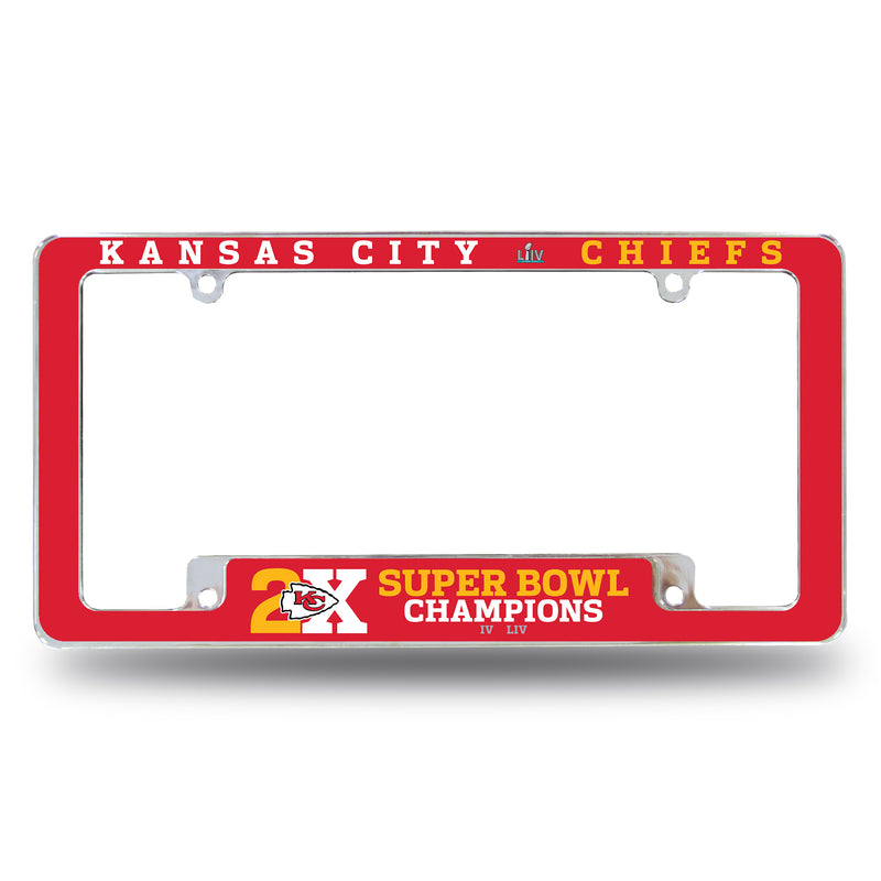 NFL Kansas City Chiefs 12" x 6" Chrome Multi Time Champ All Over Automotive License Plate Frame for Car/Truck/SUV By Rico Industries