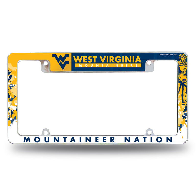 NCAA West Virginia Mountaineers 12" x 6" Chrome All Over Automotive License Plate Frame for Car/Truck/SUV By Rico Industries