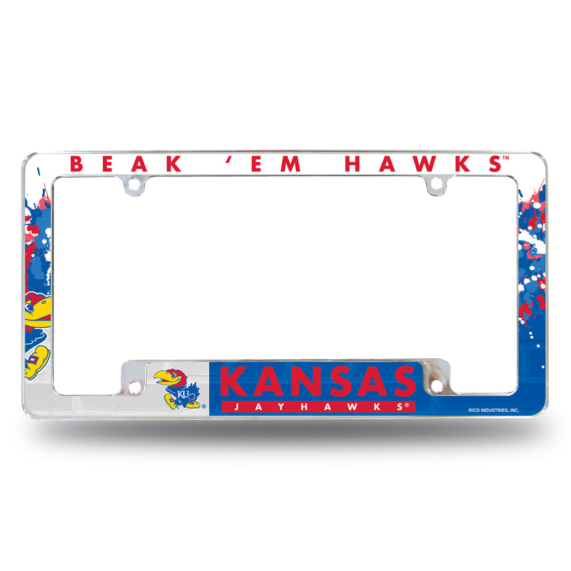NCAA Kansas Jayhawks 12" x 6" Chrome All Over Automotive License Plate Frame for Car/Truck/SUV By Rico Industries