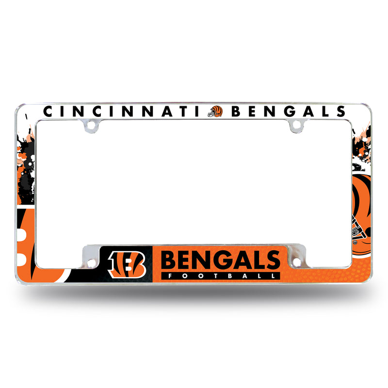 NFL Cincinnati Bengals 12" x 6" Chrome All Over Automotive License Plate Frame for Car/Truck/SUV By Rico Industries