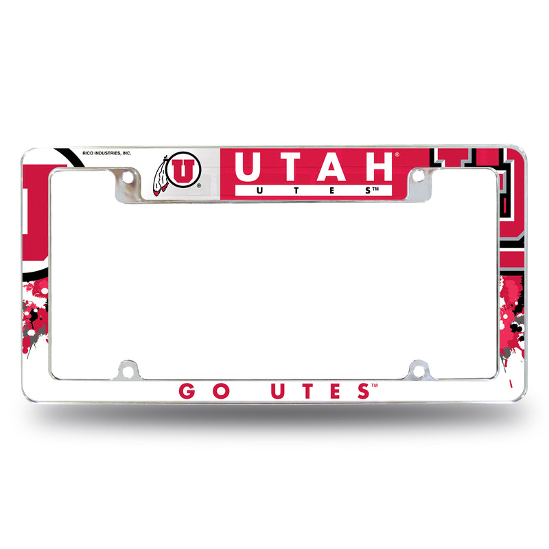 NCAA Utah Utes 12" x 6" Chrome All Over Automotive License Plate Frame for Car/Truck/SUV By Rico Industries