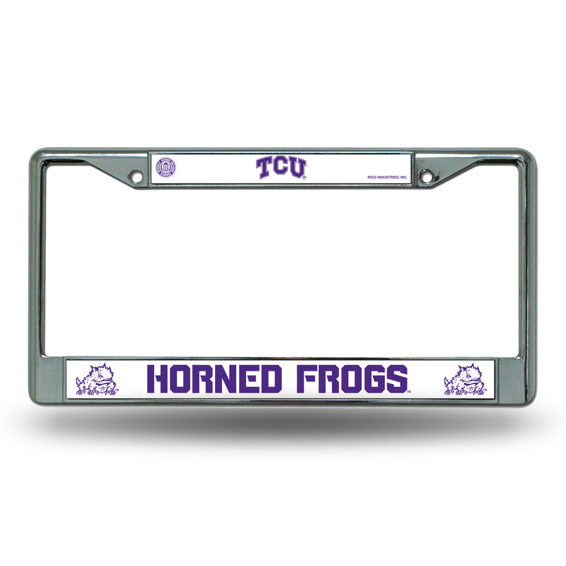 NCAA TCU Horned Frogs 12" x 6" Silver Chrome Car/Truck/SUV Auto Accessory By Rico Industries