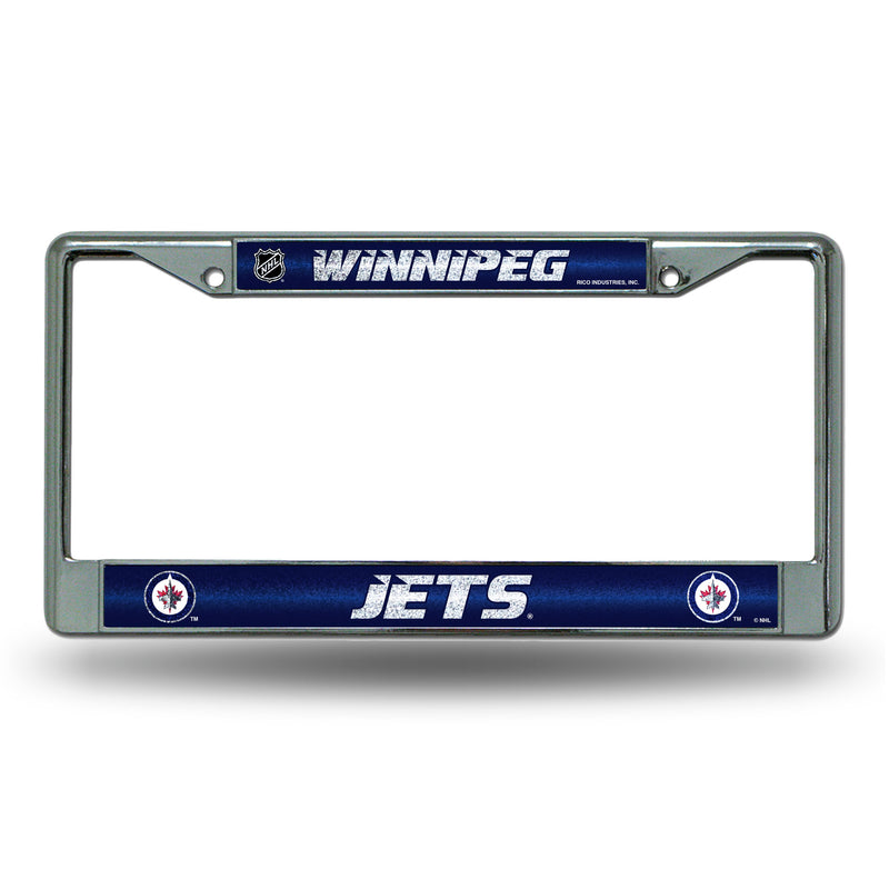 NHL Winnipeg Jets 12" x 6" Silver Bling Chrome Car/Truck/SUV Auto Accessory By Rico Industries