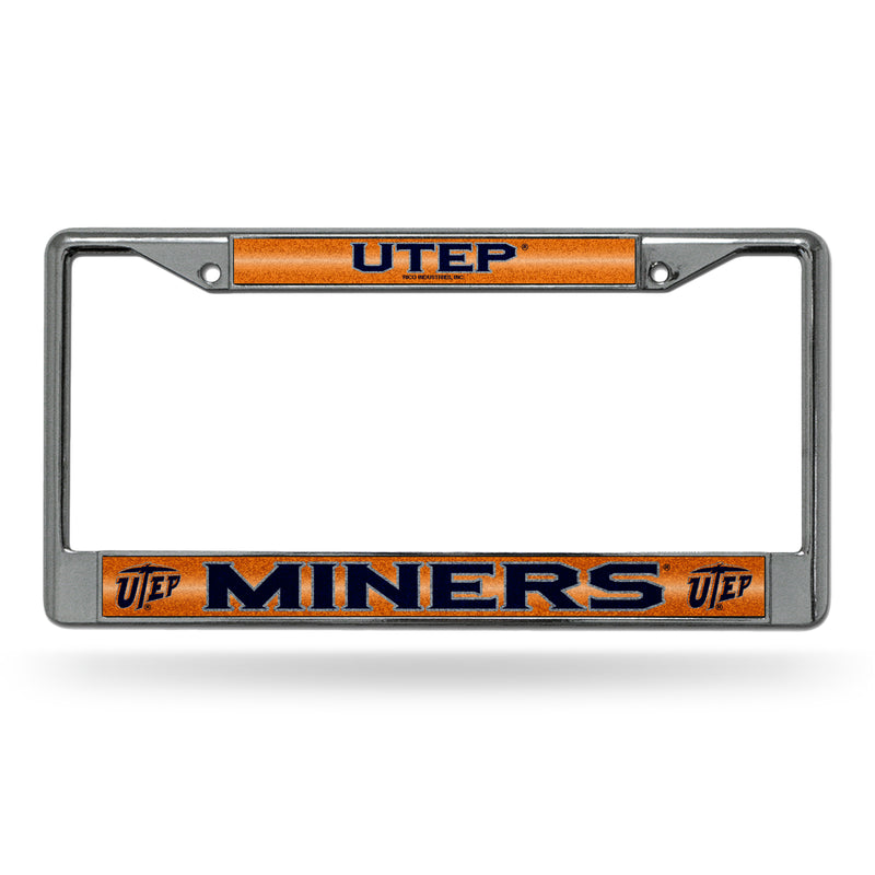 NCAA Texas-El Paso Miners 12" x 6" Silver Bling Chrome Car/Truck/SUV Auto Accessory By Rico Industries