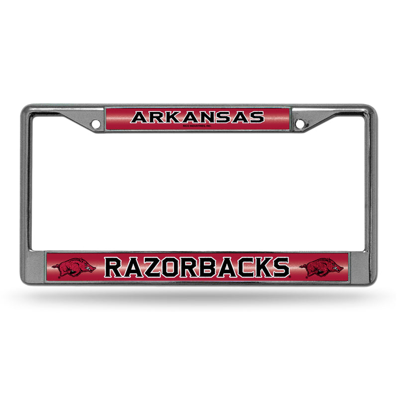 NCAA Arkansas Razorbacks 12" x 6" Silver Bling Chrome Car/Truck/SUV Auto Accessory By Rico Industries