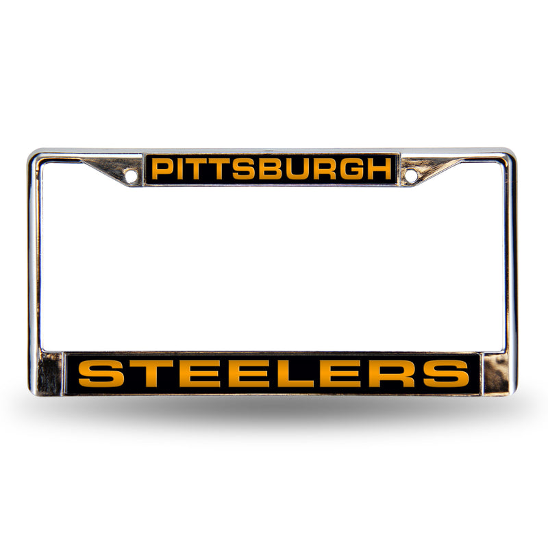 Steelers Black Bkg Laser Chrome Frame