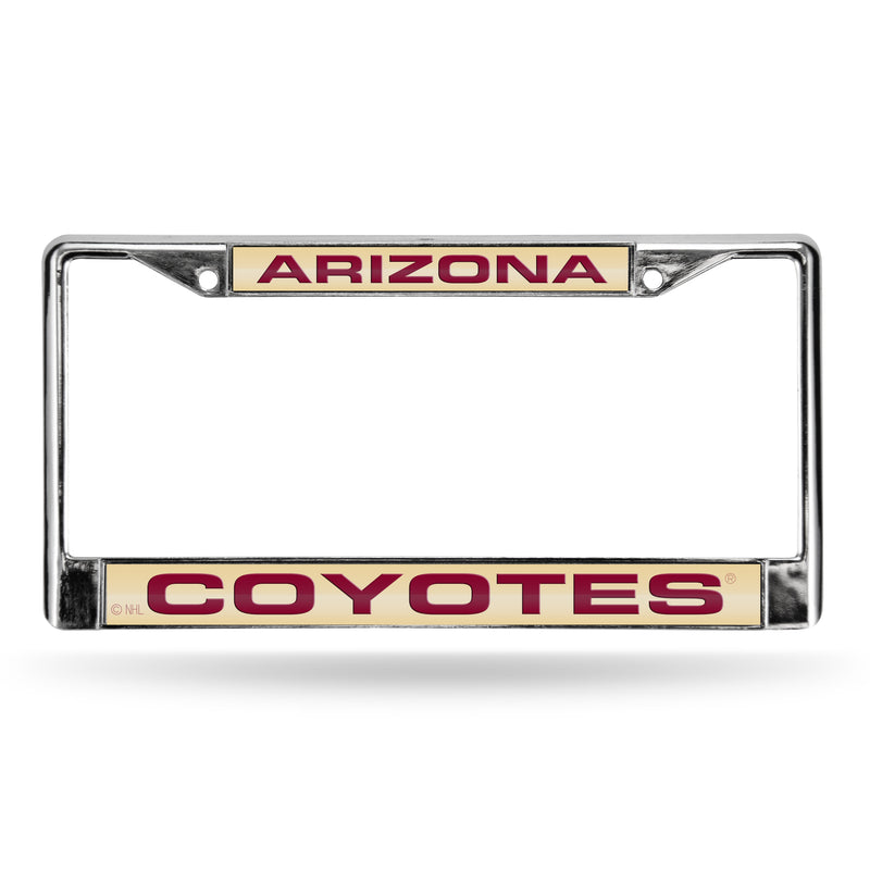 Coyotes Laser Chrome Frame - Gold Background With Maroon Letters