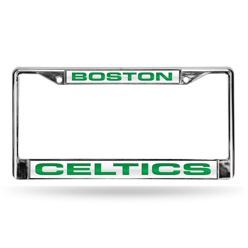 Celtics Laser Chrome Frame  - White Background With Green Letters