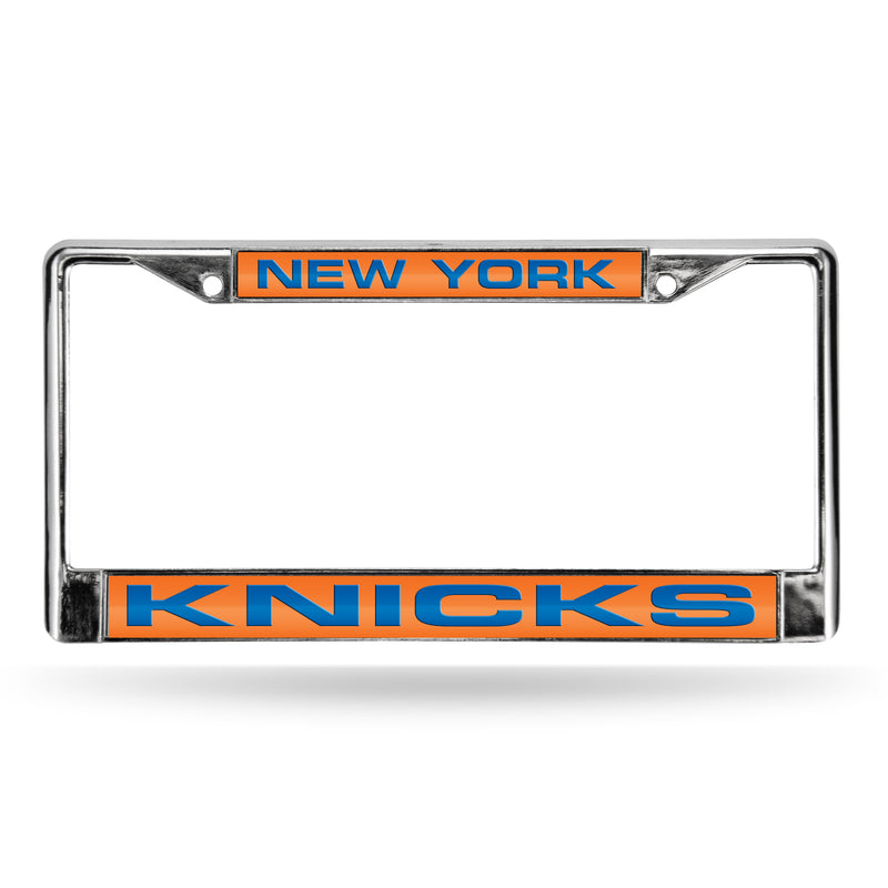 Knicks Laser Chrome Frame  - Orange Background With Royal Letters