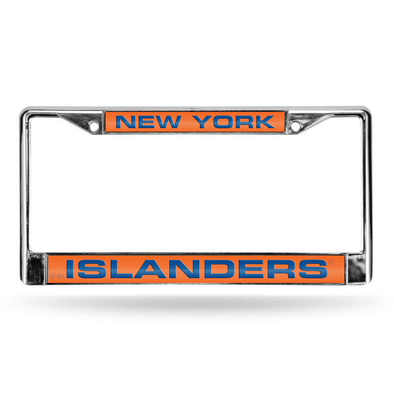 Islanders Laser Chrome Frame - Orange Background With Royal Letters