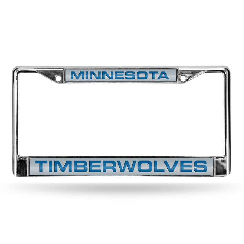 Timberwolves Laser Chrome Frame  - Silver Background With Royal Letters