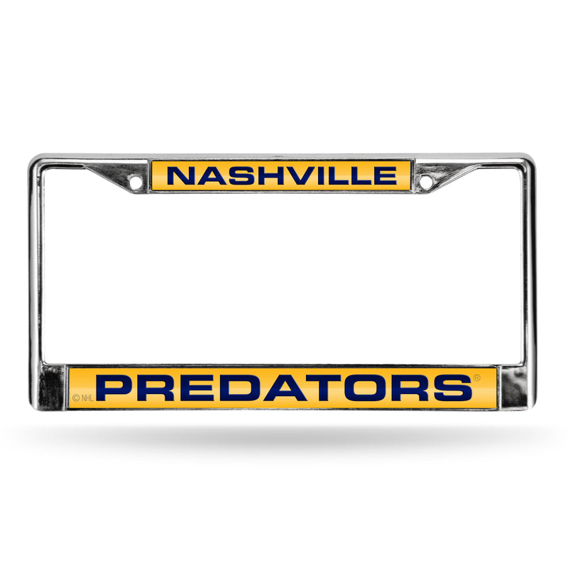 Predators Laser Chrome Frame - Yellow Background With Navy Letters