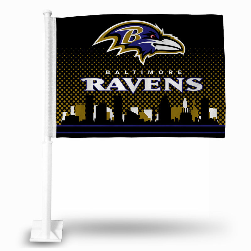 NFL Baltimore Ravens Double Sided Car Flag -  16" x 19" - Strong Pole that Hooks Onto Car/Truck/Automobile By Rico Industries