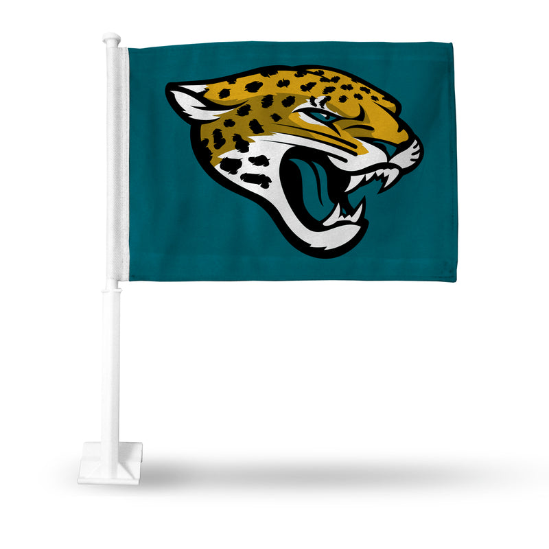 NFL Jacksonville Jaguars Double Sided Car Flag -  16" x 19" - Strong Pole that Hooks Onto Car/Truck/Automobile By Rico Industries
