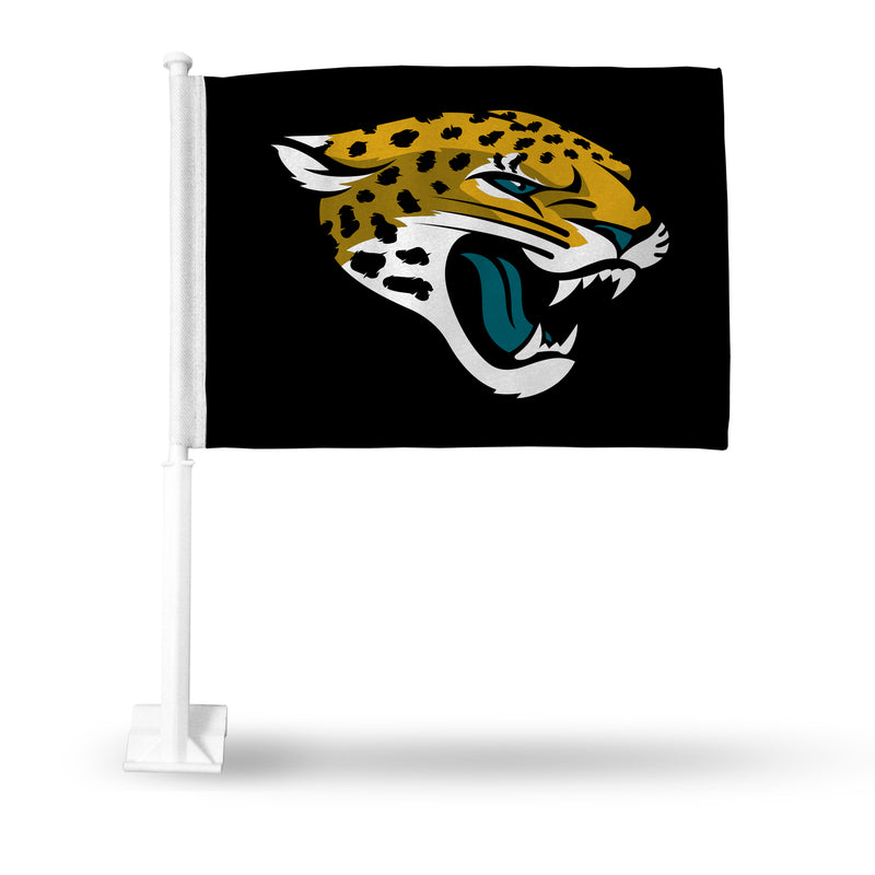 NFL Jacksonville Jaguars Double Sided Car Flag -  16" x 19" - Strong Pole that Hooks Onto Car/Truck/Automobile By Rico Industries