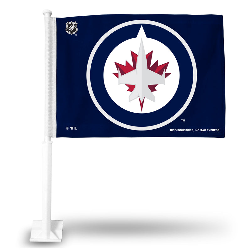 NHL Winnipeg Jets Double Sided Car Flag -  16" x 19" - Strong Pole that Hooks Onto Car/Truck/Automobile By Rico Industries