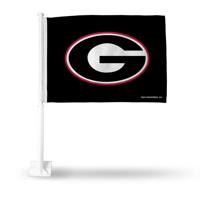 NCAA Georgia Bulldogs Double Sided Car Flag -  16" x 19" - Strong Pole that Hooks Onto Car/Truck/Automobile By Rico Industries