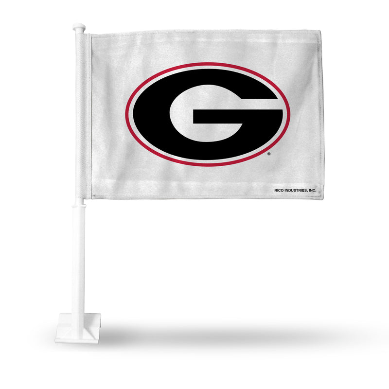 NCAA Georgia Bulldogs Double Sided Car Flag -  16" x 19" - Strong Pole that Hooks Onto Car/Truck/Automobile By Rico Industries