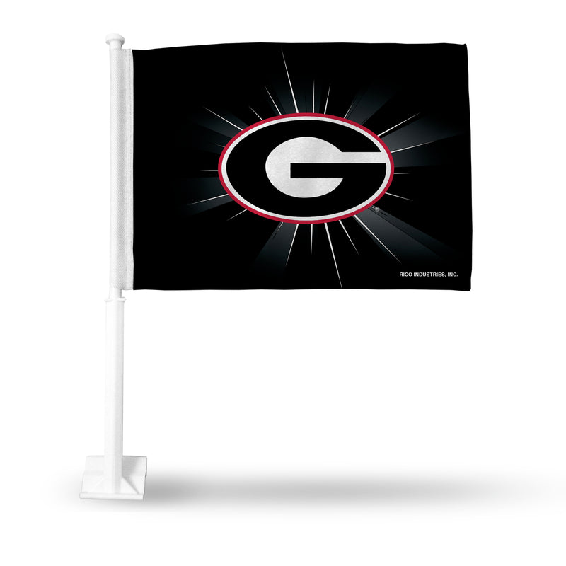 NCAA Georgia Bulldogs Double Sided Car Flag -  16" x 19" - Strong Pole that Hooks Onto Car/Truck/Automobile By Rico Industries