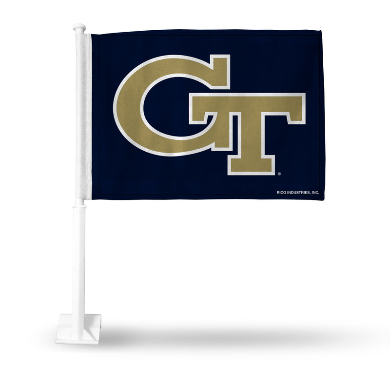 NCAA Georgia Tech Yellow Jackets Double Sided Car Flag -  16" x 19" - Strong Pole that Hooks Onto Car/Truck/Automobile By Rico Industries