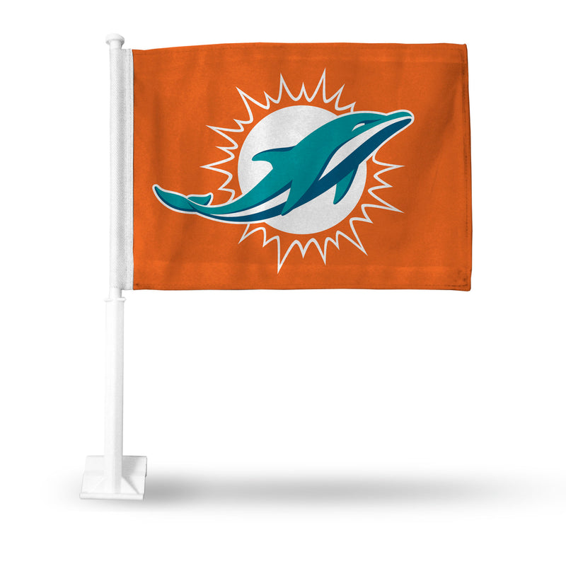 NFL Miami Dolphins Double Sided Car Flag -  16" x 19" - Strong Pole that Hooks Onto Car/Truck/Automobile By Rico Industries