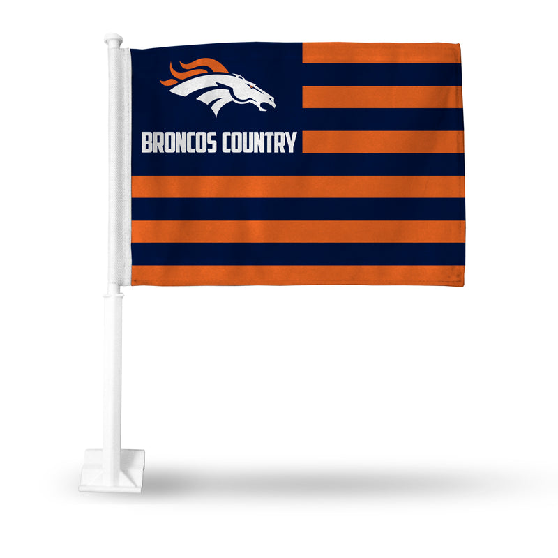 NFL Denver Broncos Double Sided Car Flag -  16" x 19" - Strong Pole that Hooks Onto Car/Truck/Automobile By Rico Industries