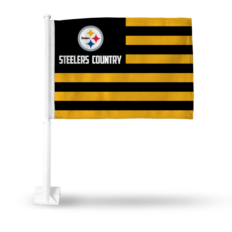 NFL Pittsburgh Steelers Double Sided Car Flag -  16" x 19" - Strong Pole that Hooks Onto Car/Truck/Automobile By Rico Industries