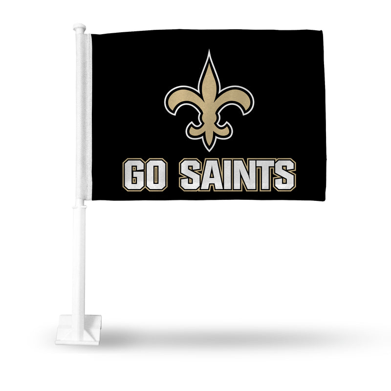 NFL New Orleans Saints Double Sided Car Flag -  16" x 19" - Strong Pole that Hooks Onto Car/Truck/Automobile By Rico Industries