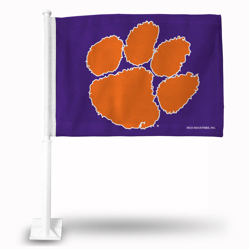 NCAA Clemson Tigers Double Sided Car Flag -  16" x 19" - Strong Pole that Hooks Onto Car/Truck/Automobile By Rico Industries