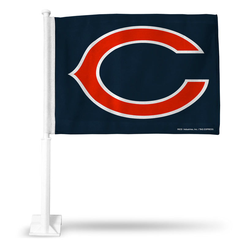 NFL Chicago Bears Double Sided Car Flag -  16" x 19" - Strong Pole that Hooks Onto Car/Truck/Automobile By Rico Industries