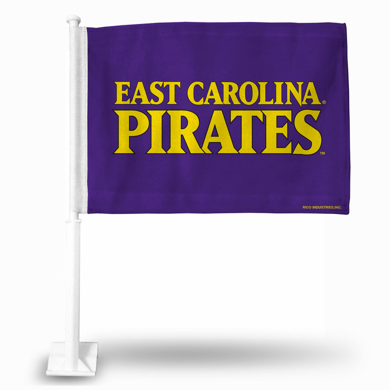 NCAA East Carolina Pirates Double Sided Car Flag -  16" x 19" - Strong Pole that Hooks Onto Car/Truck/Automobile By Rico Industries
