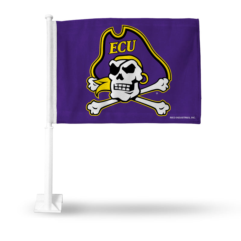 NCAA East Carolina Pirates Double Sided Car Flag -  16" x 19" - Strong Pole that Hooks Onto Car/Truck/Automobile By Rico Industries