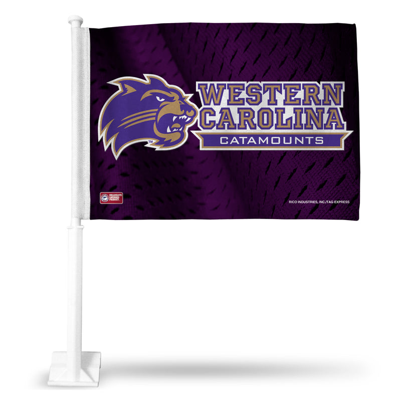 NCAA Western Carolina Catamounts Double Sided Car Flag -  16" x 19" - Strong Pole that Hooks Onto Car/Truck/Automobile By Rico Industries
