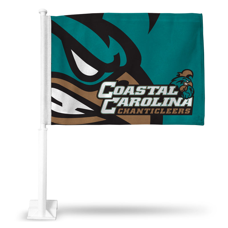 NCAA Coastal Carolina Chanticleers Double Sided Car Flag -  16" x 19" - Strong Pole that Hooks Onto Car/Truck/Automobile By Rico Industries