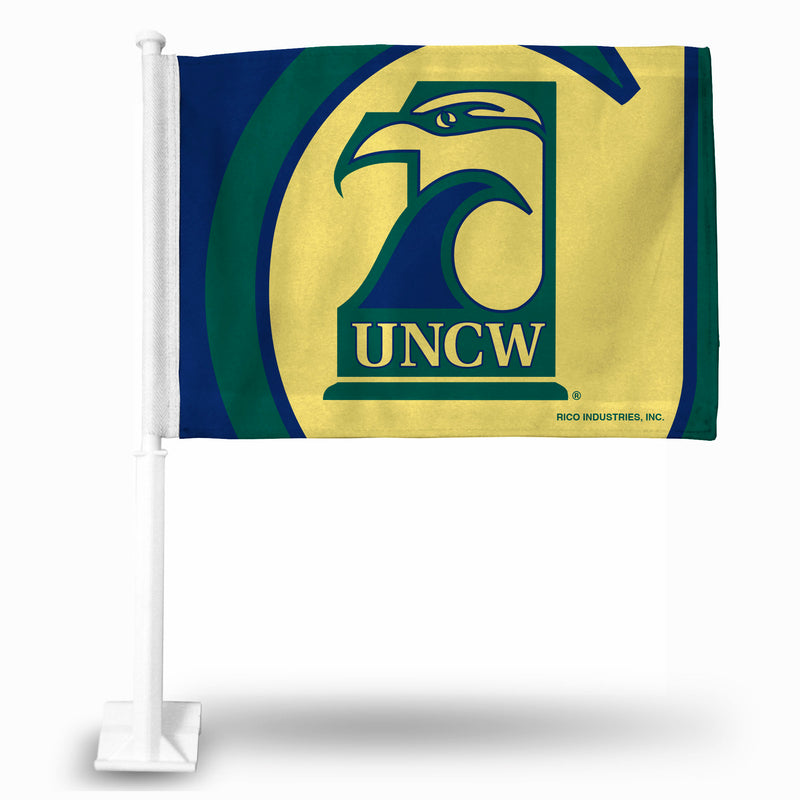 NCAA N.Carolina-Wilmington Seahawks Double Sided Car Flag -  16" x 19" - Strong Pole that Hooks Onto Car/Truck/Automobile By Rico Industries