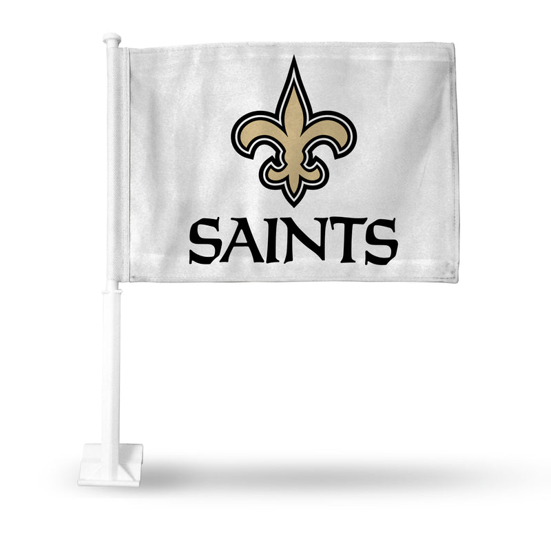 NFL New Orleans Saints Double Sided Car Flag -  16" x 19" - Strong Pole that Hooks Onto Car/Truck/Automobile By Rico Industries