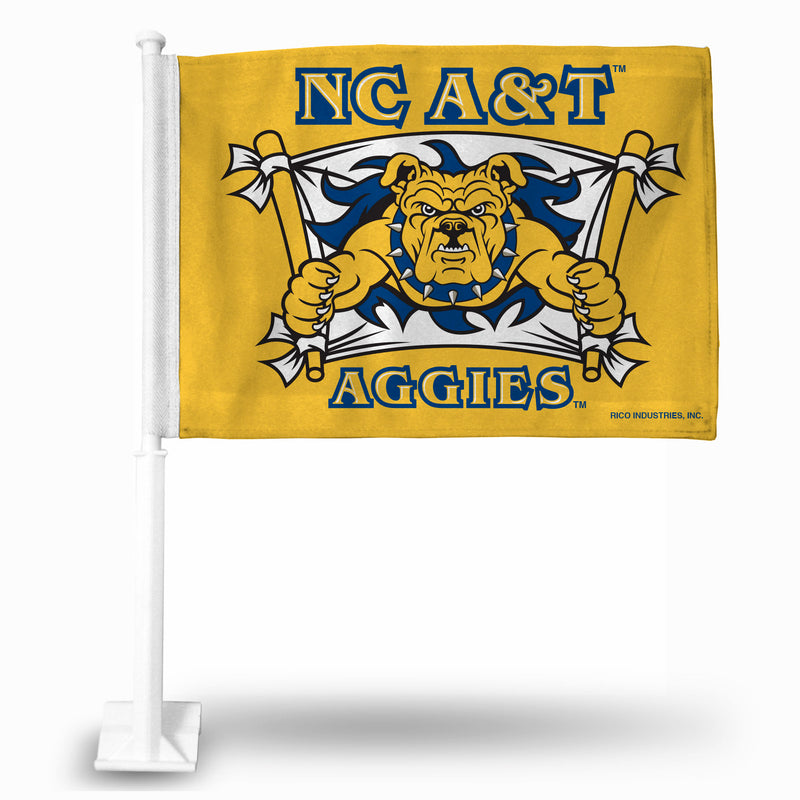 NCAA N.Carolina A&T Aggies Double Sided Car Flag -  16" x 19" - Strong Pole that Hooks Onto Car/Truck/Automobile By Rico Industries
