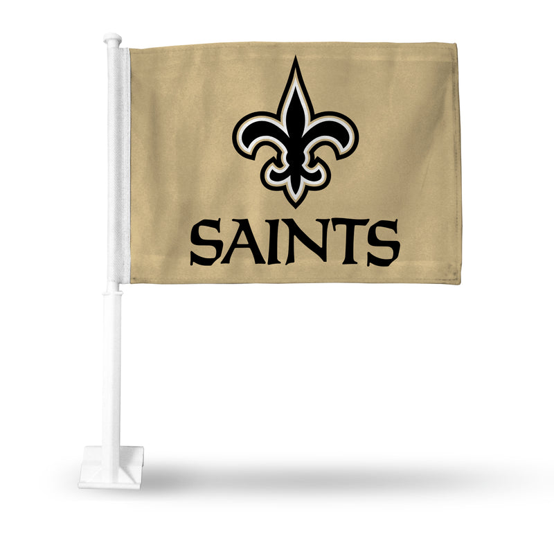 NFL New Orleans Saints Double Sided Car Flag -  16" x 19" - Strong Pole that Hooks Onto Car/Truck/Automobile By Rico Industries