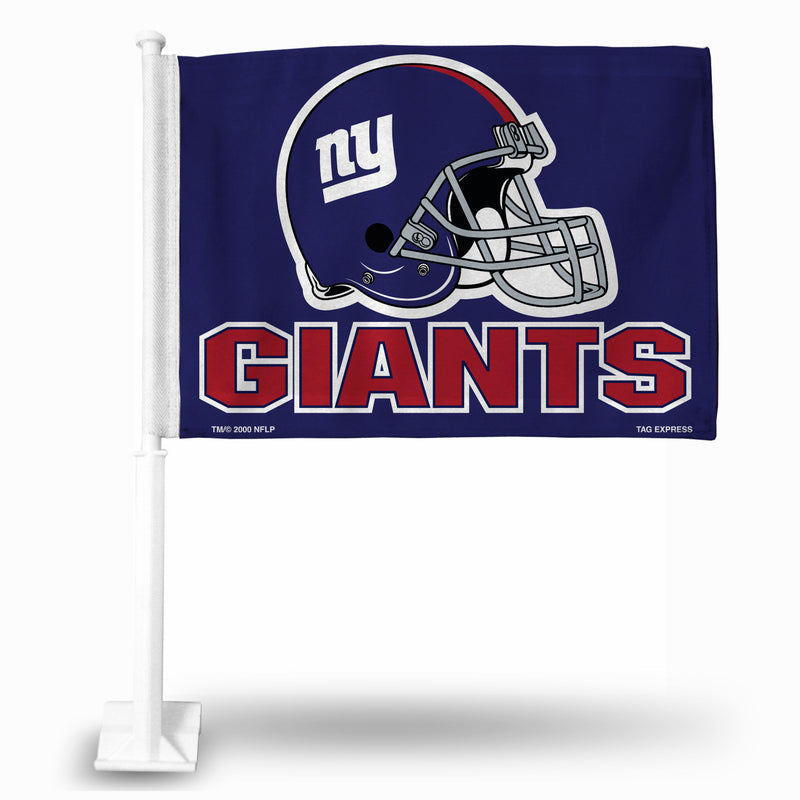 NFL New York Giants Helmet Logo Double Sided Car Flag -  16" x 19" - Strong Pole that Hooks Onto Car/Truck/Automobile By Rico Industries