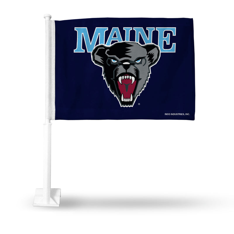 NCAA Maine Black Bears Double Sided Car Flag -  16" x 19" - Strong Pole that Hooks Onto Car/Truck/Automobile By Rico Industries