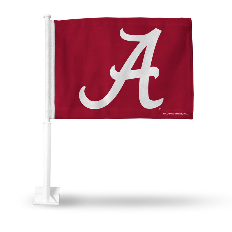 NCAA Alabama Crimson Tide Double Sided Car Flag -  16" x 19" - Strong Pole that Hooks Onto Car/Truck/Automobile By Rico Industries