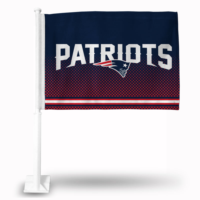 NFL New England Patriots Double Sided Car Flag -  16" x 19" - Strong Pole that Hooks Onto Car/Truck/Automobile By Rico Industries