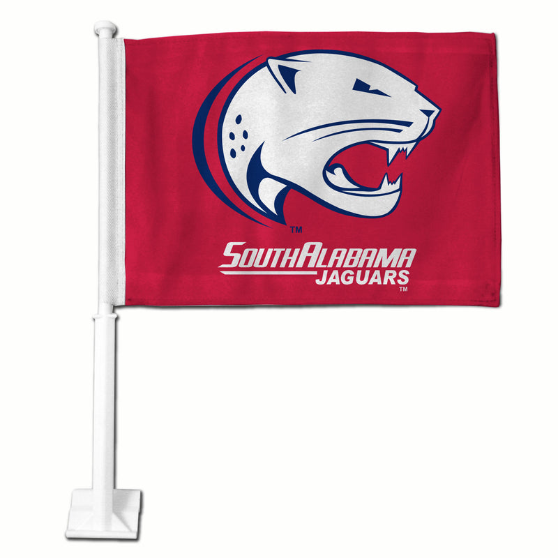 NCAA South Alabama Jaguars Double Sided Car Flag -  16" x 19" - Strong Pole that Hooks Onto Car/Truck/Automobile By Rico Industries