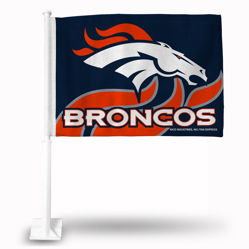 NFL Denver Broncos Double Sided Car Flag -  16" x 19" - Strong Pole that Hooks Onto Car/Truck/Automobile By Rico Industries