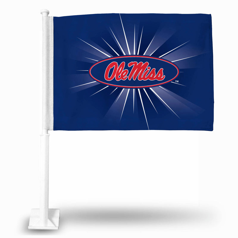 NCAA Mississippi Rebels Double Sided Car Flag -  16" x 19" - Strong Pole that Hooks Onto Car/Truck/Automobile By Rico Industries